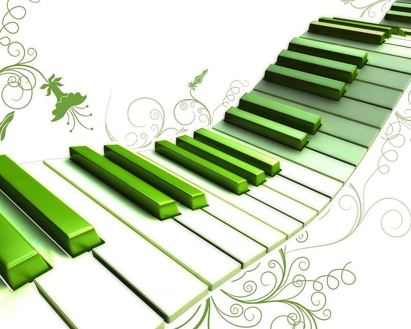SWING ON A KEY BOARD, music, abstract, piano, fantasy, ditigal art, cool, green, instruments, surreal, key board, musical, white, HD wallpaper