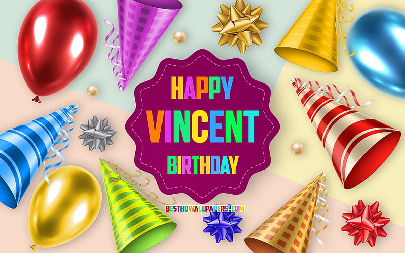 Happy Birtay Vincent, Birtay Balloon Background, Vincent, creative art, Happy Vincent birtay, silk bows, Vincent Birtay, Birtay Party Background, HD wallpaper