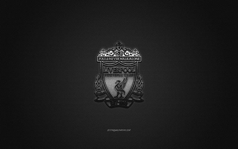 Liverpool FC, English football club, Premier League, silver logo, gray carbon fiber background, football, Liverpool, England, Liverpool FC logo, HD wallpaper