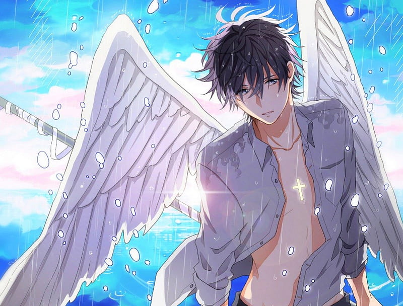 Angel, Boy, Anime, Cross, Blue Sky, Male, Sweet, Cute, Angel Wings,  Original, Hd Wallpaper | Peakpx