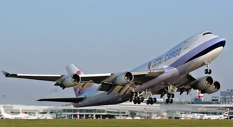 Boeing 747, cargo, plane, sky, boeing, HD wallpaper