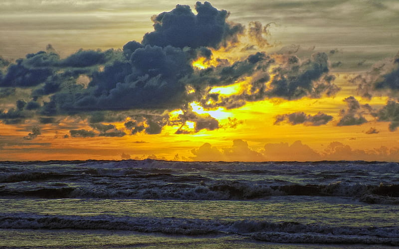 Sunset in Brazil, Brazil, ocean, beach, sunbeams, waves, sunset, clouds