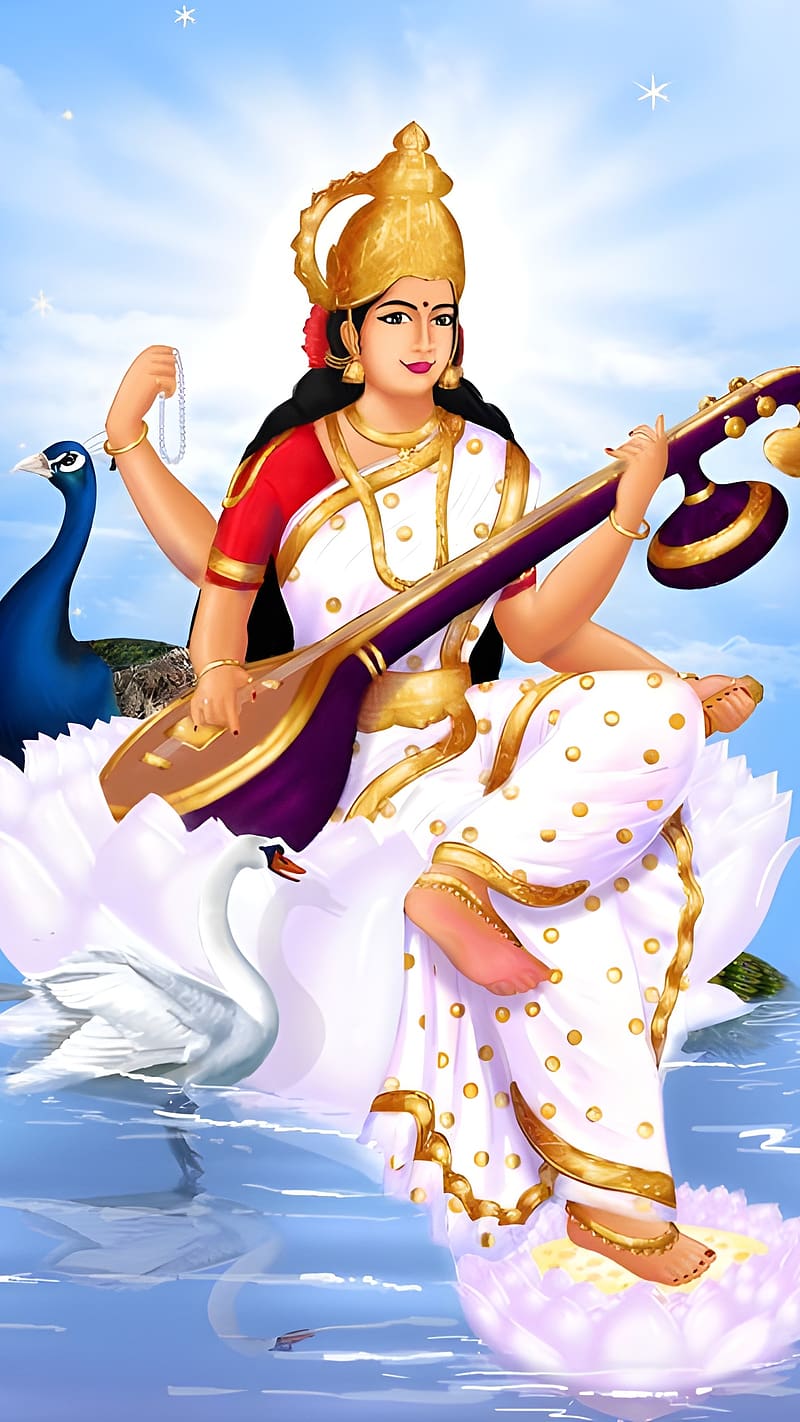 how to draw maa saraswati with oil pastel color,saraswati thakur drawing  for saraswati puja special, - YouTube