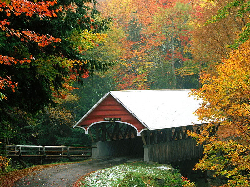 Point New Hampshire, point, fall, autumn, bridge, new hampshire, HD wallpaper