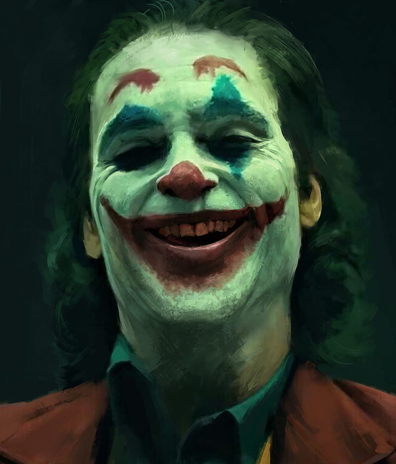 digital art, artwork, face, Joker (2019 Movie), Joker, Joaquin Phoenix, laughing, makeup, Shoichi Sugano, Arthur Fleck, HD phone wallpaper
