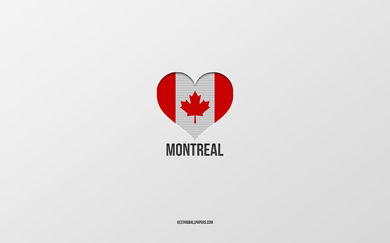 I Love Montreal, Canadian cities, gray background, Montreal, Canada, Canadian flag heart, favorite cities, Love Montreal, HD wallpaper