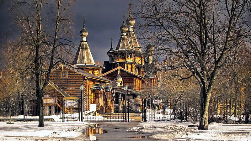 Russian Church, building, religious, russian, church, winter, HD wallpaper
