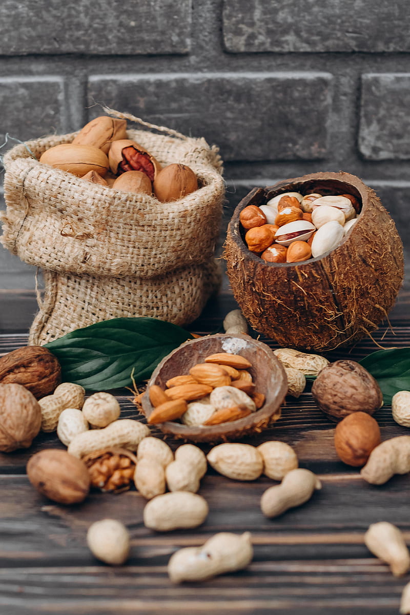 nuts, hazelnuts, walnuts, peanuts, shells, HD phone wallpaper