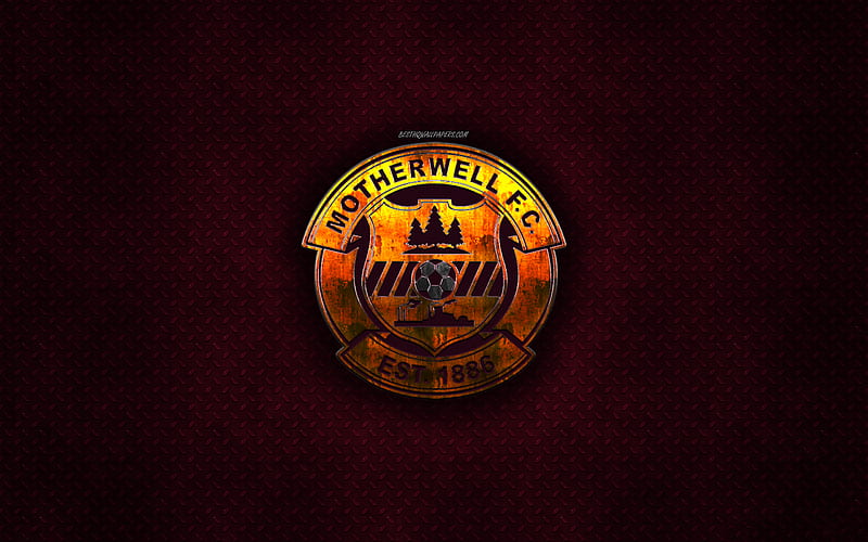 Motherwell FC, Scottish football club, maroon metal texture, metal logo, emblem, Motherwell, Scotland, Scottish Premiership, creative art, football, HD wallpaper