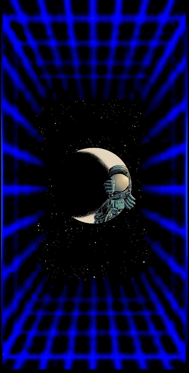 Blue moon man, 3d, astronaut, crescent, frame, galaxy, interstellar, space, stars, HD phone wallpaper