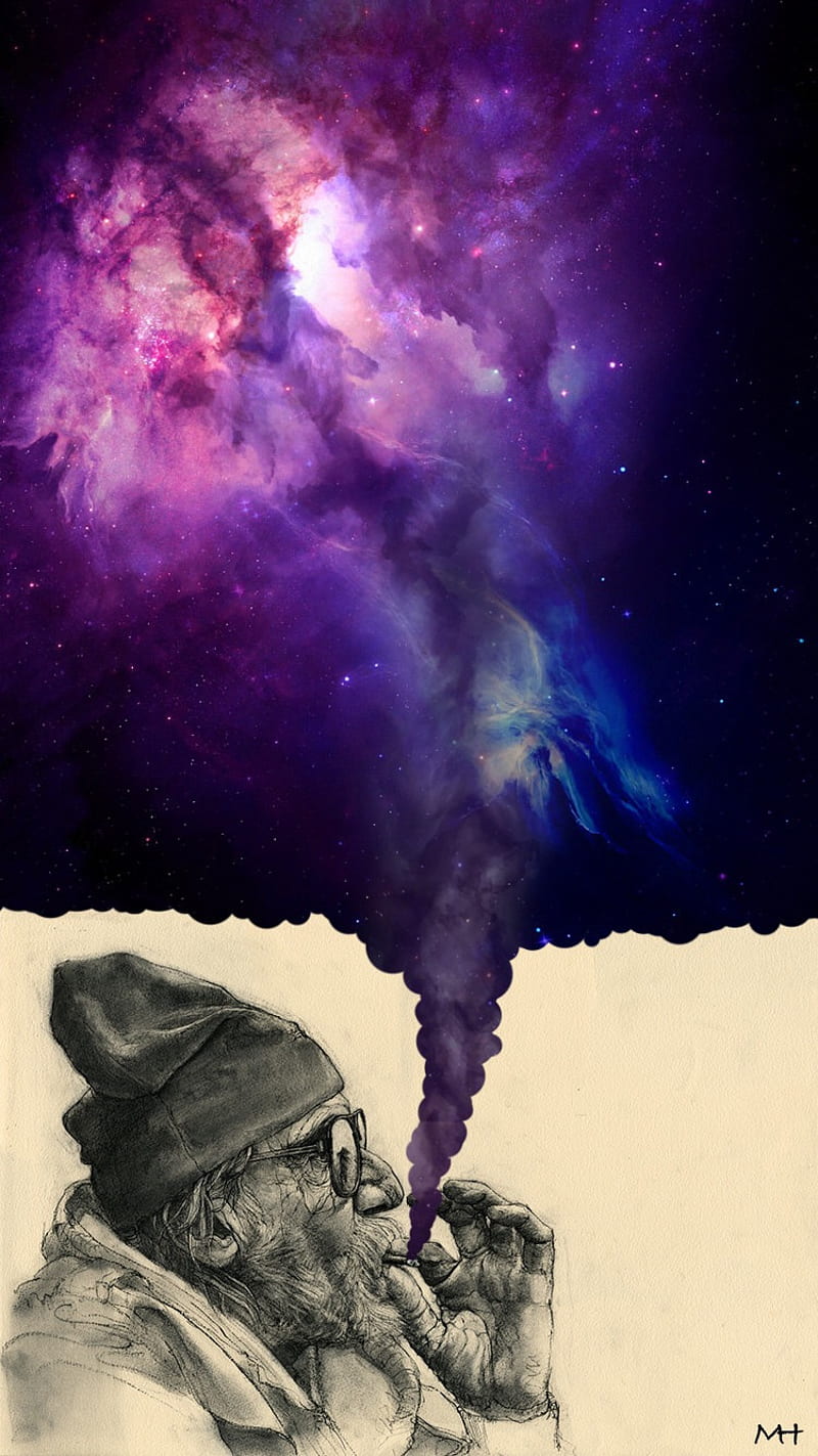 Smoke, dank, galaxy, old man, smoking, space, tornado, HD phone wallpaper