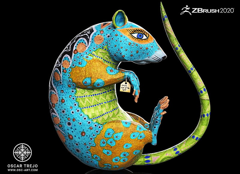 2020 ~ Year of the Rat, chinese zodiac, year of the rat, oscar trejo, 2020, rat, yellow, black, blue, HD wallpaper