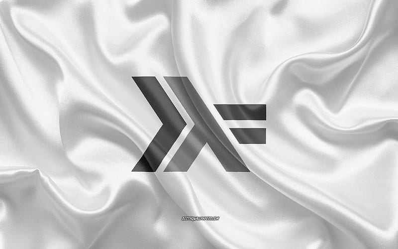 Haskell logo, white silk texture, Haskell emblem, programming language, Haskell, silk background, HD wallpaper