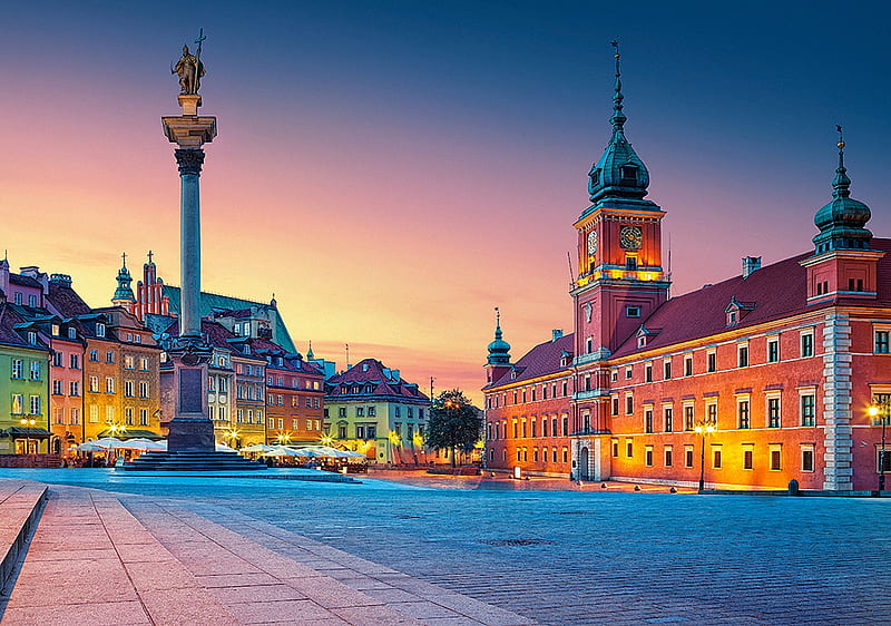 Warsaw, Poland, place, lamp, capitol, buildings, architecture, HD wallpaper