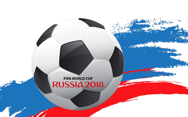 FIFA World Cup 2018, russian flag, Russia 2018, white background, FIFA World Cup Russia 2018, soccer, FIFA, football, logo, minimal, Soccer World Cup 2018, creative, HD wallpaper