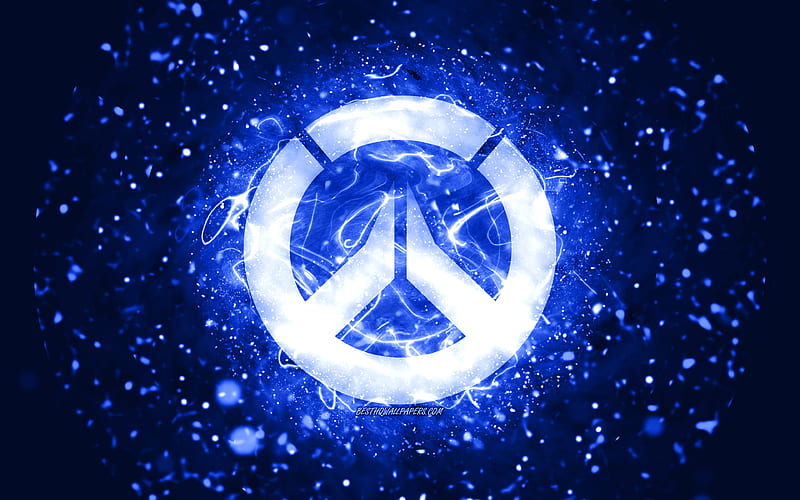 Overwatch dark blue logo, , dark blue neon lights, creative, dark ...