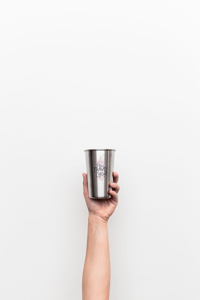person holding gray stainless steel drinking cup, HD phone wallpaper