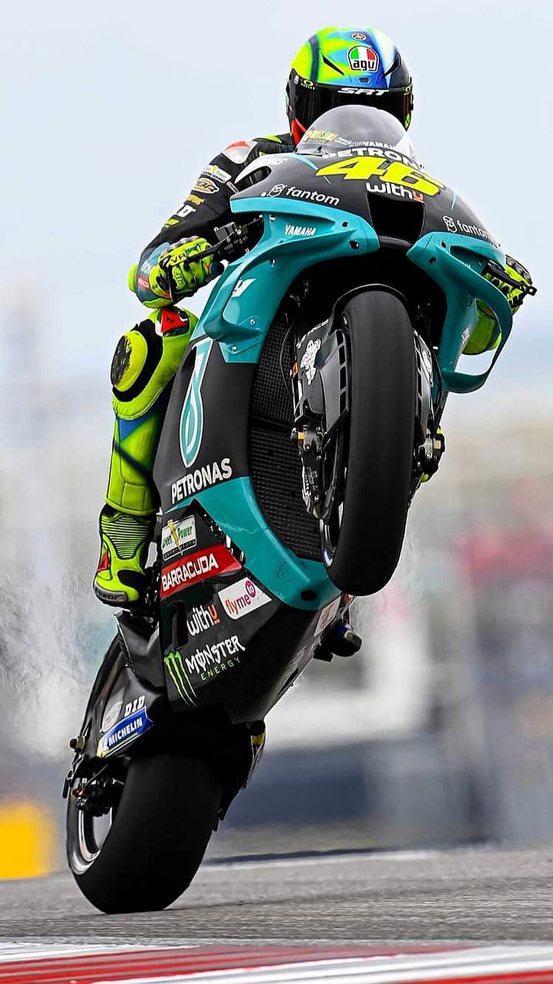 VR, motorcycle, sports gear, world champion, rossi, moto gp, one wheel, italy, HD phone wallpaper