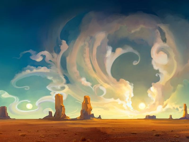 Sky, Desert, Painting, Technology, Cloud, Ubuntu, HD wallpaper