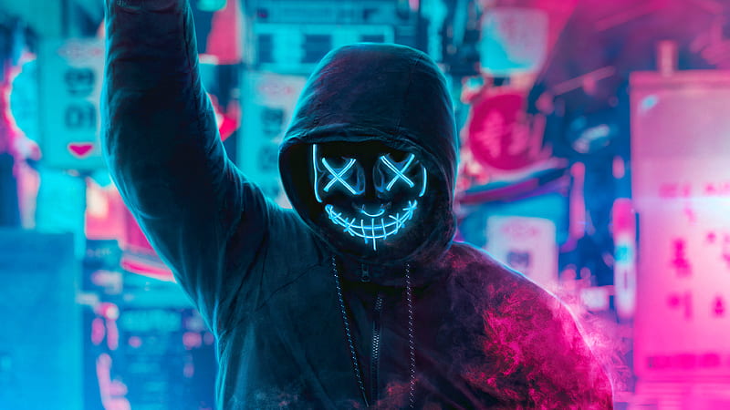 Mask Guy Neon Man With Smoke Bomb , neon, mask, graphy, smoke, HD wallpaper