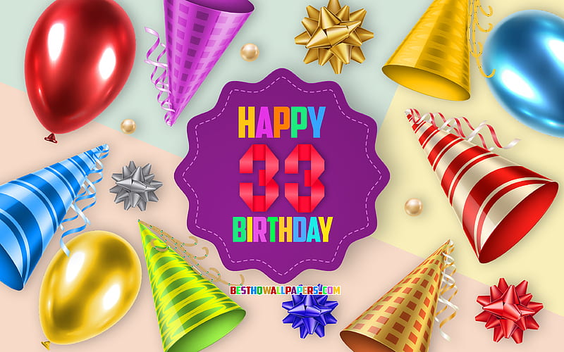 Happy 33 Years Birtay, Greeting Card, Birtay Balloon Background, creative art, Happy 33rd birtay, silk bows, 33rd Birtay, Birtay Party Background, Happy Birtay, HD wallpaper