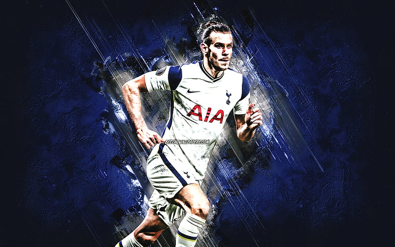 Gareth Bale, Welsh footballer, Tottenham Hotspur, portrait, blue stone background, football, Premier League, HD wallpaper