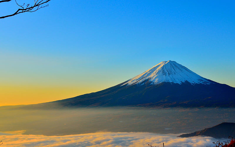 Fujiyama sunset, japanese landmarks, Mount Fuji, Asia, stratovolcano, japan, HD wallpaper