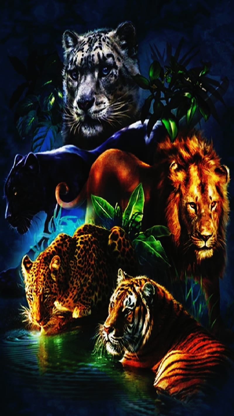 Neon Jungle, animals, jungle, lion, night, pomd, safari, tiger, wild, HD  phone wallpaper | Peakpx