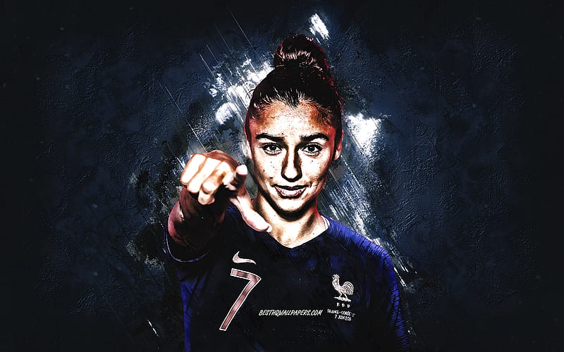 Sakina Karchaoui, France national football team, portrait, blue stone background, France, football, HD wallpaper