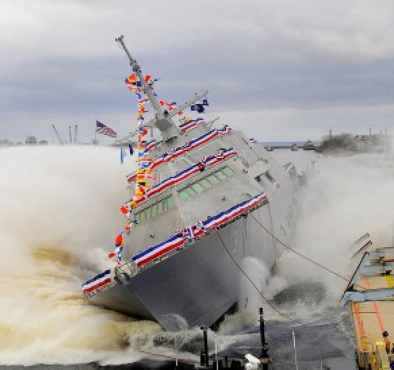 Fort Worth (LCS 3) Launch, Launch, combat ship, Fort Worth, Pre-Commissioning Unit, HD wallpaper