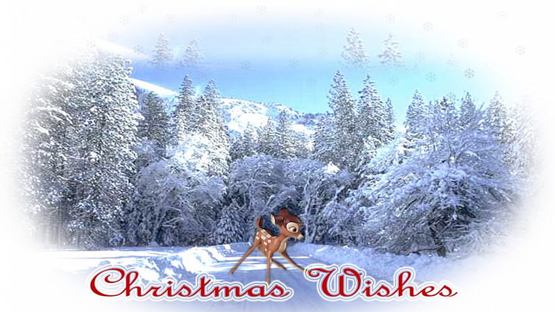 Christmas Wishes, Trees, Snow, Deer, Sliding, HD wallpaper