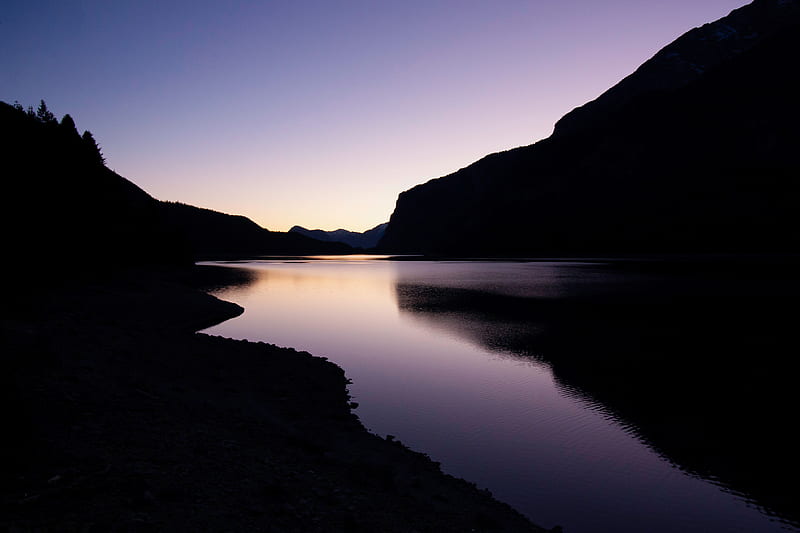 lake, night, reservoir, hills, dark, HD wallpaper