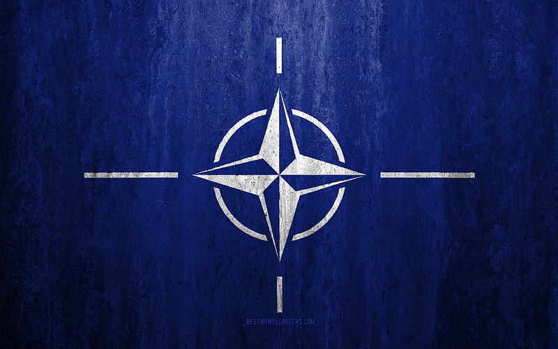 Flag of NATO stone background, grunge flag, NATO flag, grunge art, North Atlantic Treaty Organization, international organizations, NATO, stone texture, HD wallpaper