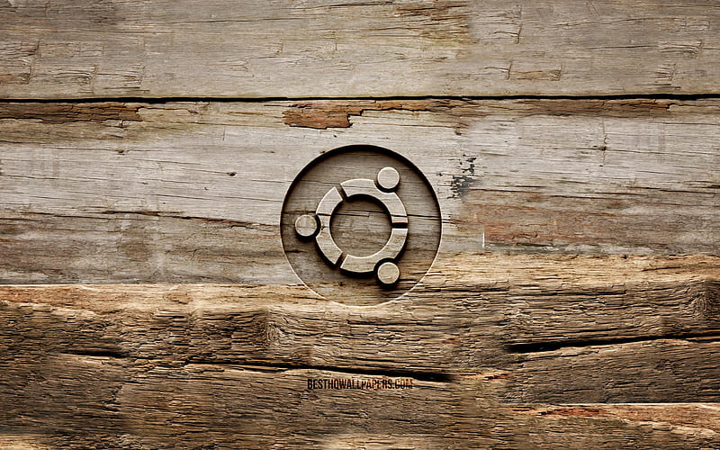 Ubuntu wooden logo Linux, wooden backgrounds, OS, Ubuntu logo, creative, wood carving, Ubuntu, HD wallpaper