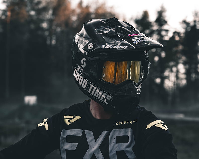 helmet, black, motorcyclist, biker, HD wallpaper