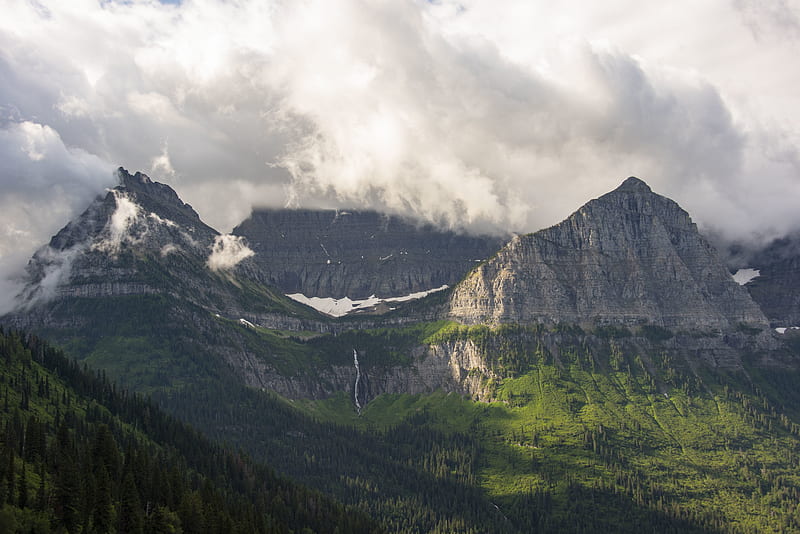 mountain, rocks, clouds, trees, HD wallpaper