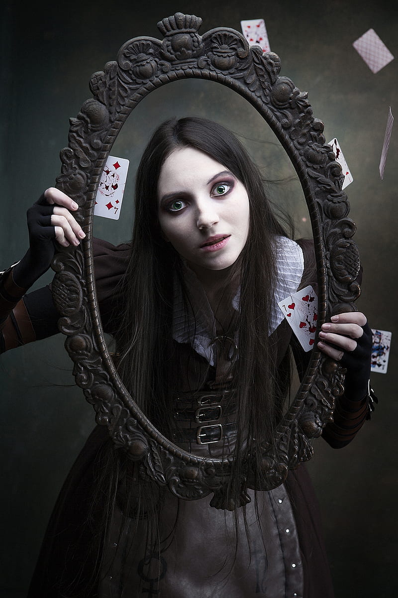 women, model, fantasy girl, playing cards, Alice Through the Looking Glass, American McGee's Alice, cosplay, HD phone wallpaper