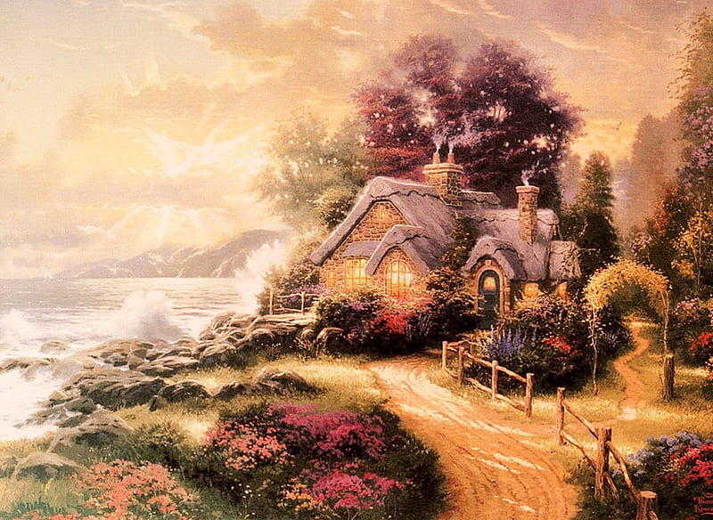 A New Day Dawning, colorful, day, cottage, hause, HD wallpaper