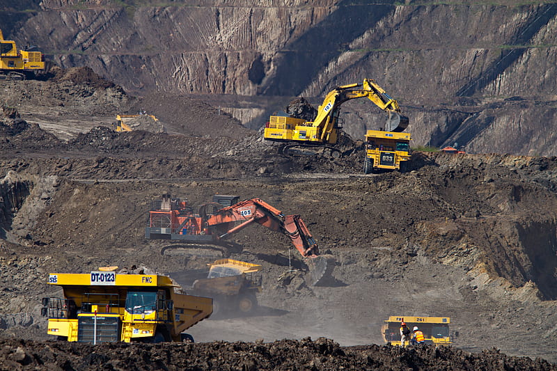graphy of excavators at mining area, HD wallpaper