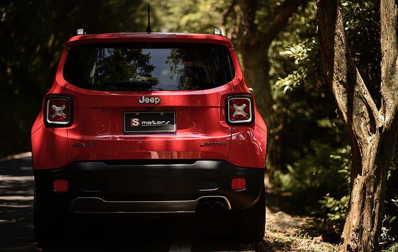 jeep renegade, jeep, car, red, suv, rear view, HD wallpaper