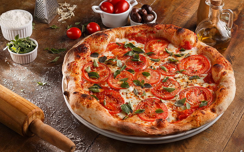 Pizza with tomatoes, delicious food, pizza, types of pizza, Italian pizza, HD wallpaper