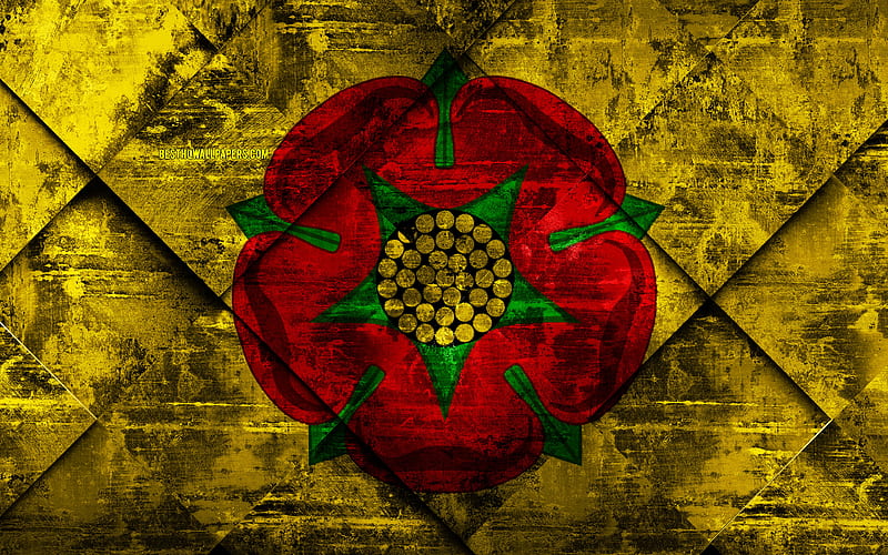 Flag of Lancashire grunge art, rhombus grunge texture, Counties of England, Lancashire flag, England, national symbols, Lancashire, United Kingdom, creative art, HD wallpaper