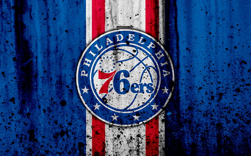 Philadelphia 76ers, grunge, NBA, basketball club, Eastern Conference, USA, emblem, stone texture, basketball, Atlantic Division, HD wallpaper