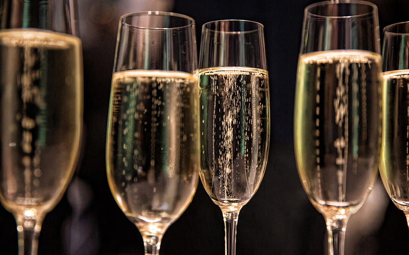 champagne on a black background, champagne, Happy New Year, champagne glasses, HD wallpaper