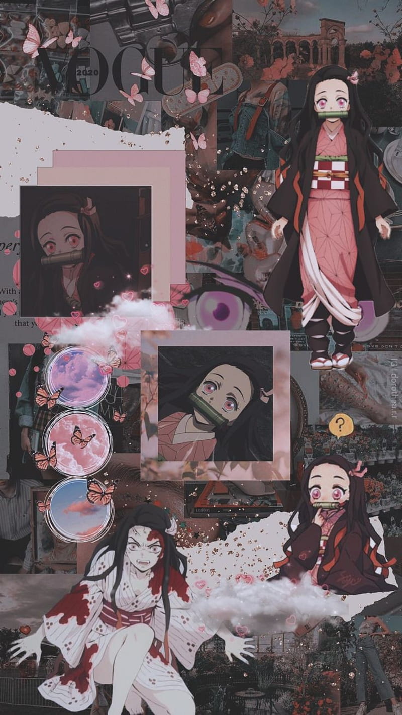 Fondo nezuko, aesthetic, rosa, lindo, HD phone wallpaper