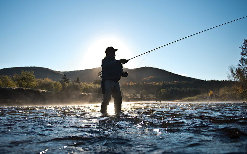 fishing mountain river, trout fishing, fishing concepts, fisherman, fishing tackle, Canada, HD wallpaper