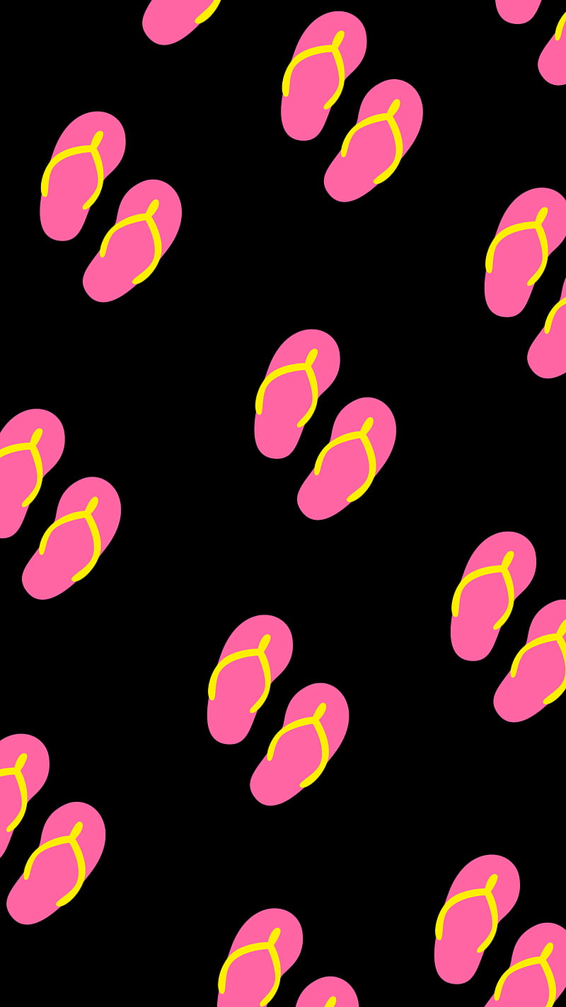 Flip flops 2, black, flip flops, pattern, pink, HD phone wallpaper