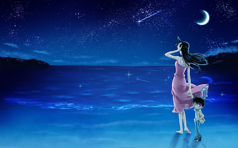 Blue Night, pretty, bonito, adorable, magic, sea, sweet, beach, nice, moon,  anime, HD wallpaper | Peakpx