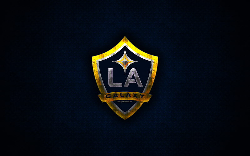 Los Angeles Galaxy metal logo, LA Galaxy, creative art, American soccer club, MLS, emblem, blue metal background, Los Angeles, California, USA, football, Western Conference, Major League Soccer, HD wallpaper