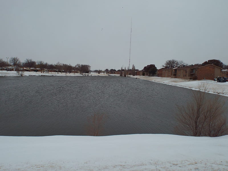 Lubbock Park In Winter 2, Lakes Parks, Winter, HD wallpaper